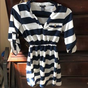 Blue and white striped dress